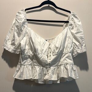 Guess White Button-Up Peplum Top